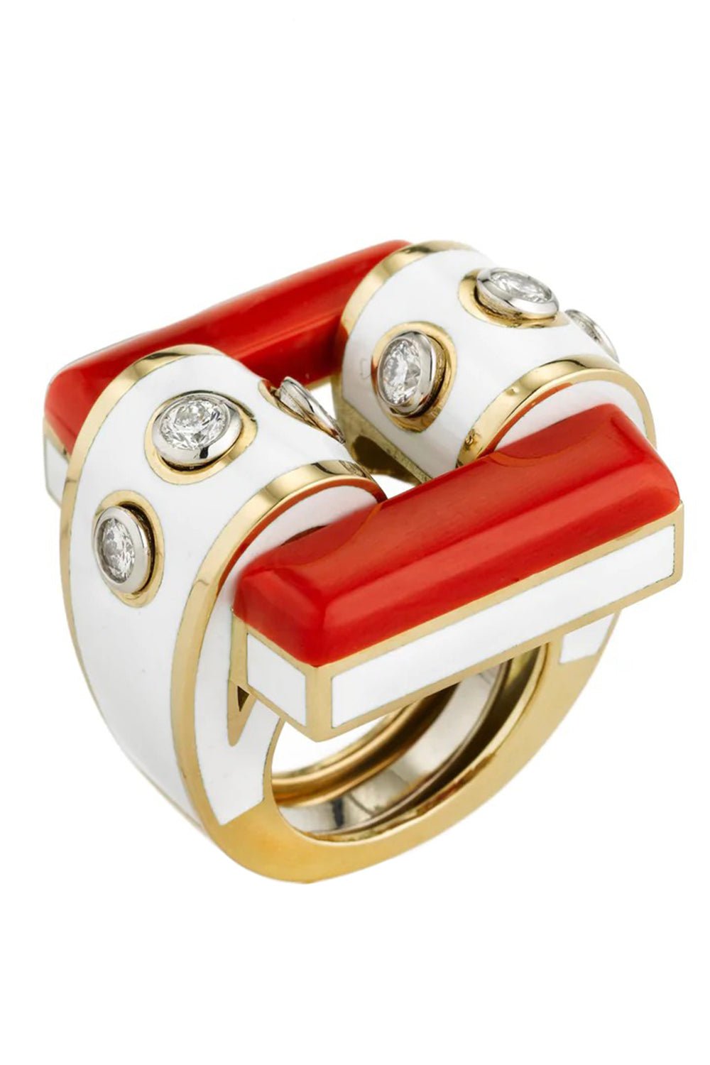 DAVID WEBB-Coral Domino Ring-YELLOW GOLD
