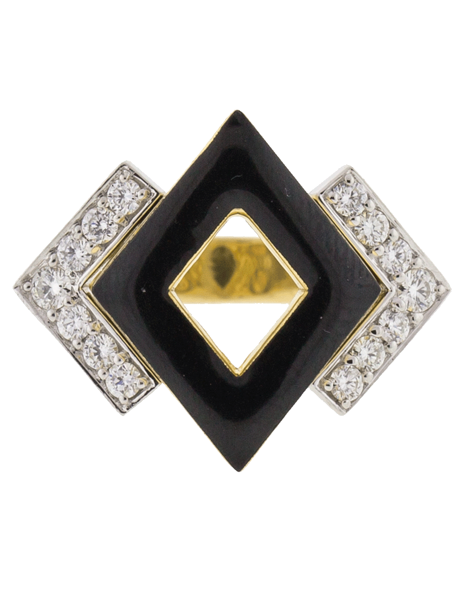 DAVID WEBB-Double Diamond And Black Enamel Ring-YELLOW GOLD