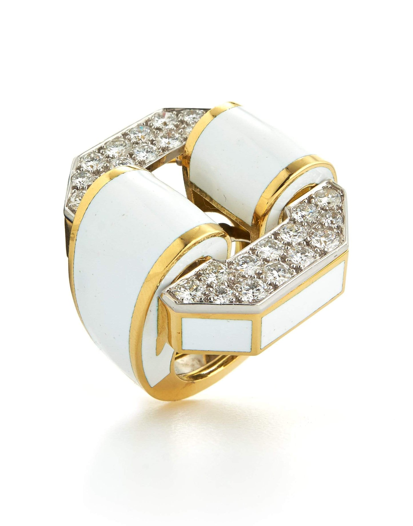 DAVID WEBB-White Enamel and Diamond Tire Ring-YELLOW GOLD