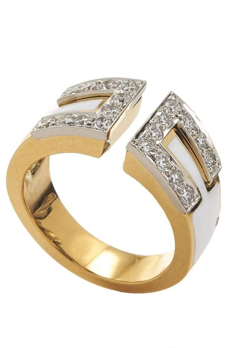 DAVID WEBB-White Enamel Gap Ring-YELLOW GOLD