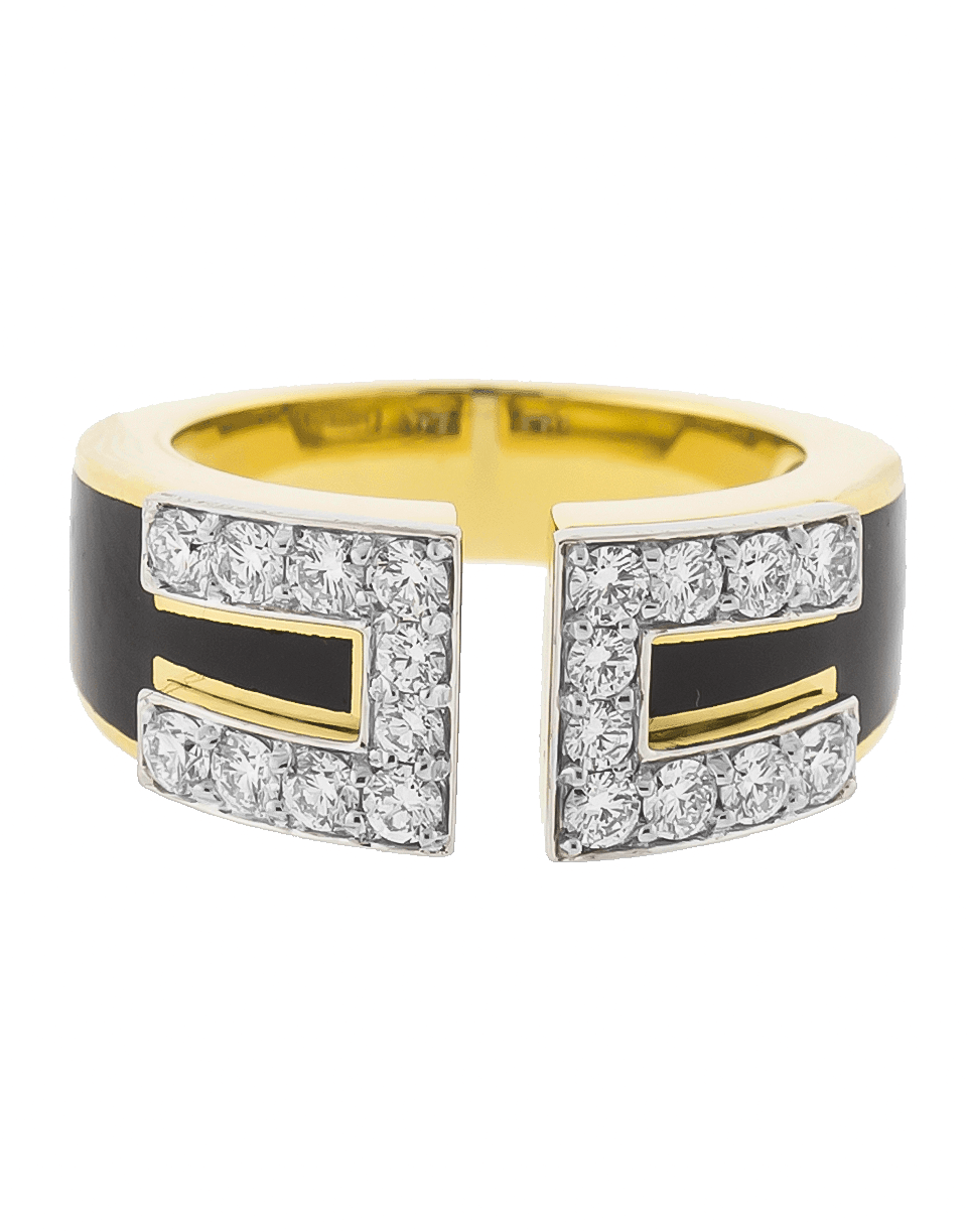 DAVID WEBB-Black Enamel And Diamond Gap Ring-YELLOW GOLD
