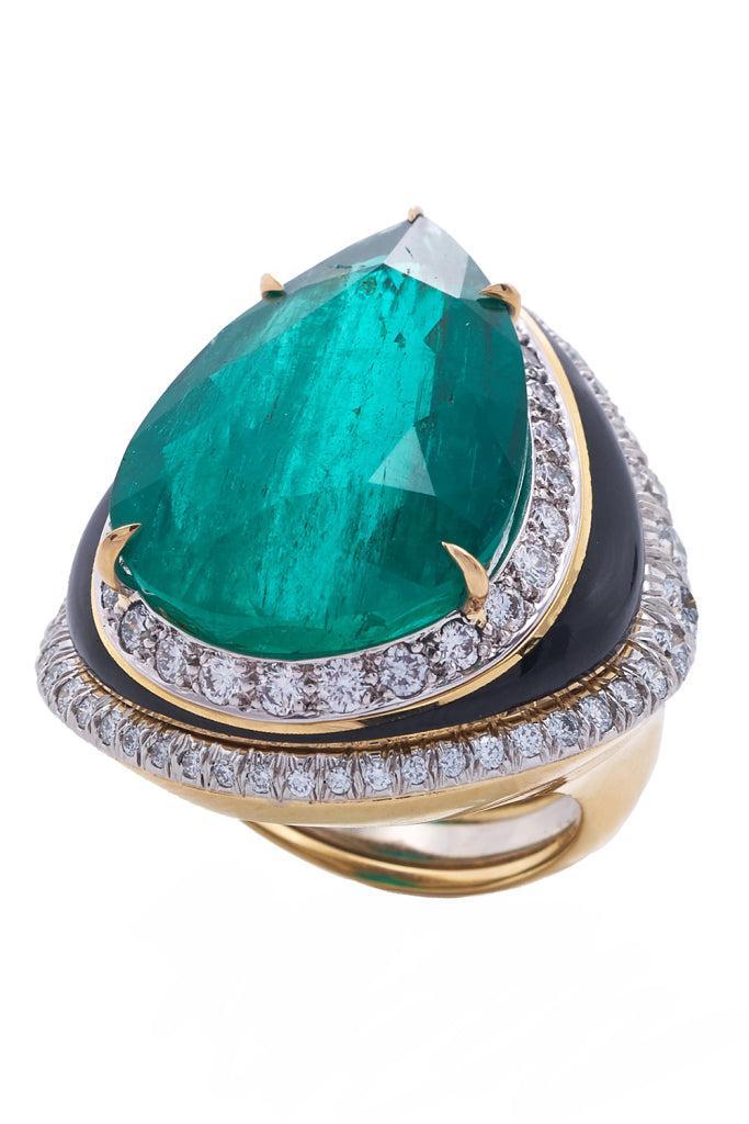 Emerald Diamond Pear Ring-YELLOW GOLD-6.25-JEWELRYFINE JEWELRING-DAVID WEBB