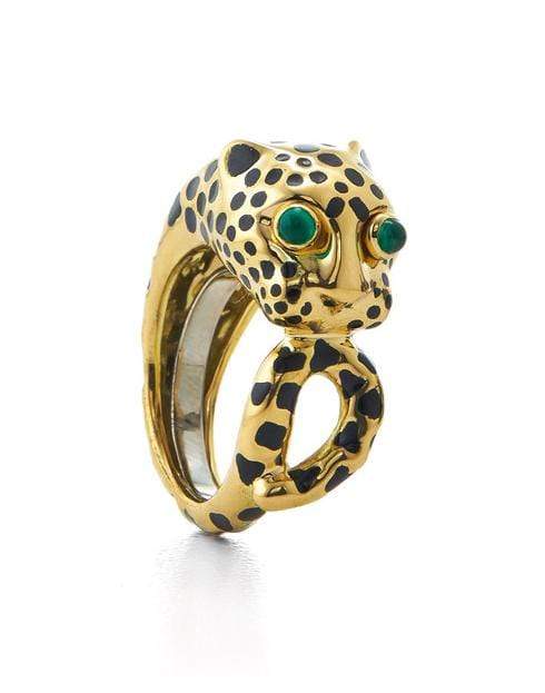 DAVID WEBB-Leopard Emerald Black Enamel Ring-YELLOW GOLD