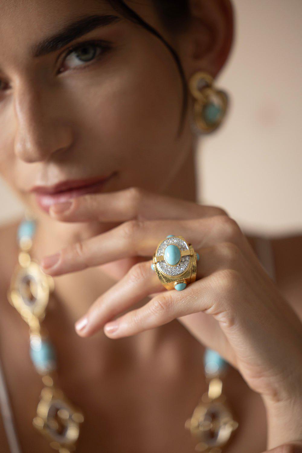 DAVID WEBB-Turquoise Ring-YELLOW GOLD