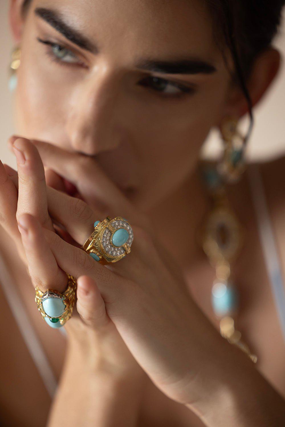 DAVID WEBB-Turquoise Ring-YELLOW GOLD