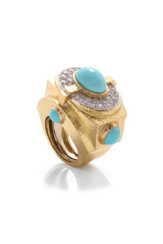 DAVID WEBB-Turquoise Ring-YELLOW GOLD