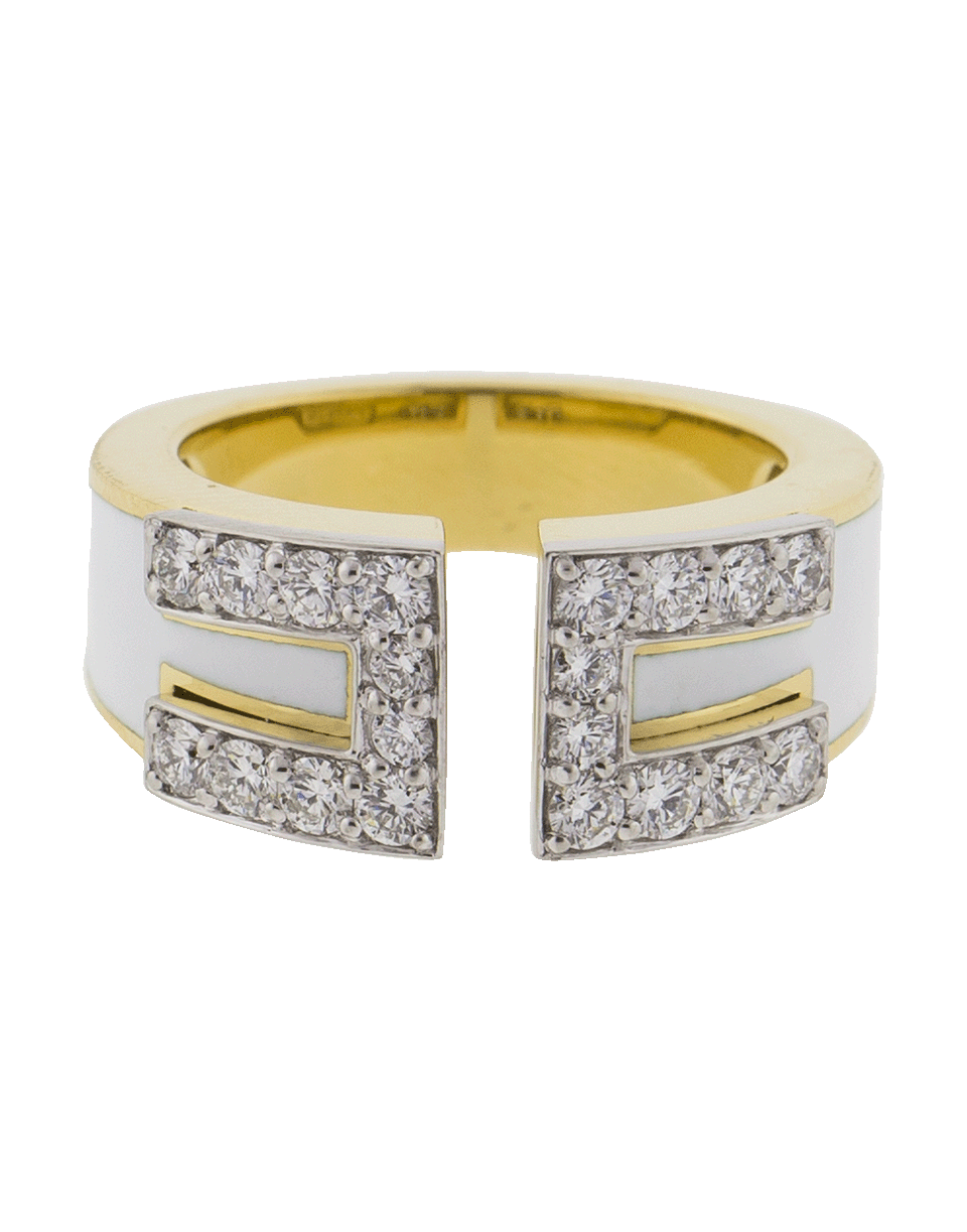 DAVID WEBB-White Enamel And Diamond Gap Ring-YELLOW GOLD