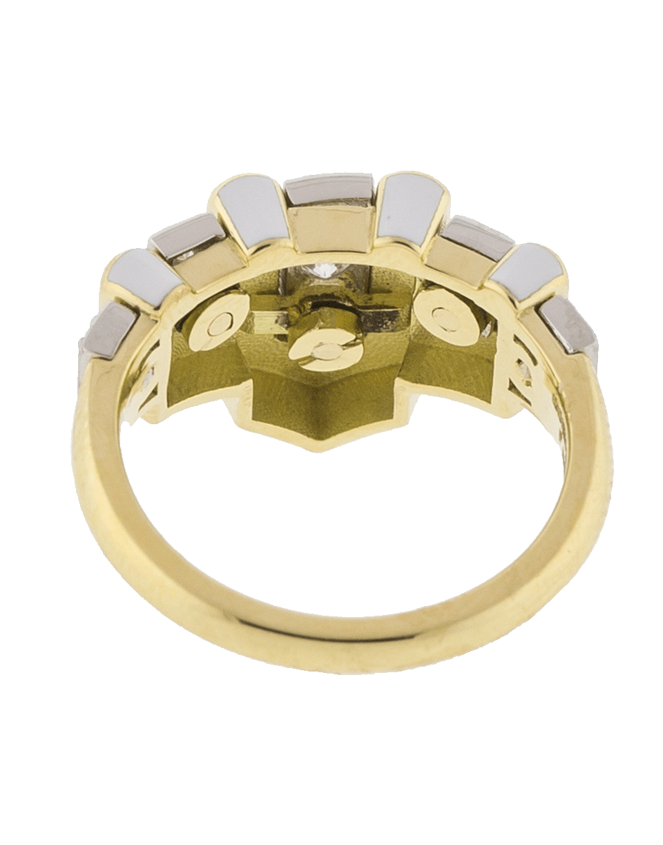 DAVID WEBB-White Enamel And Diamond Scape Ring-YELLOW GOLD