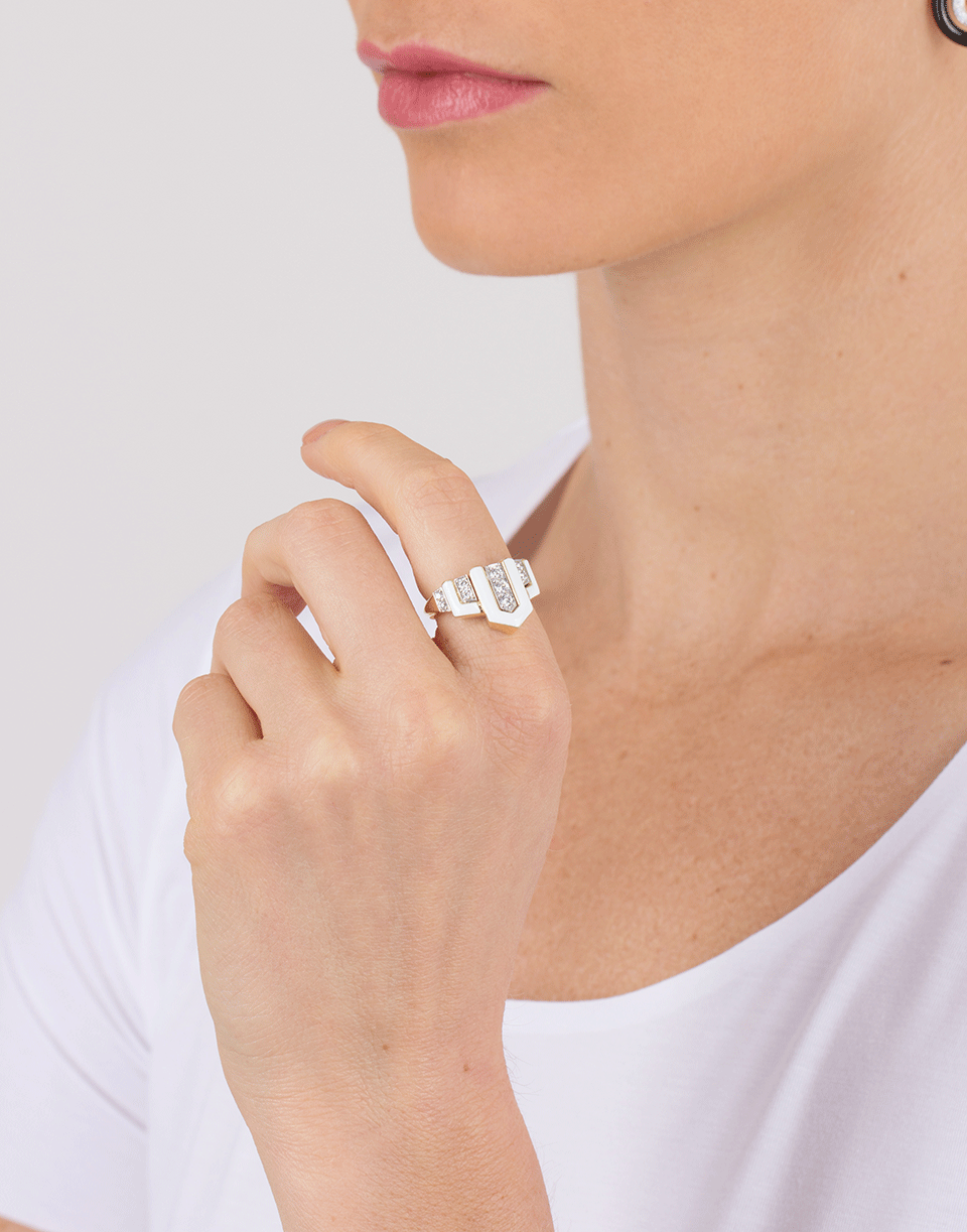 DAVID WEBB-White Enamel And Diamond Scape Ring-YELLOW GOLD