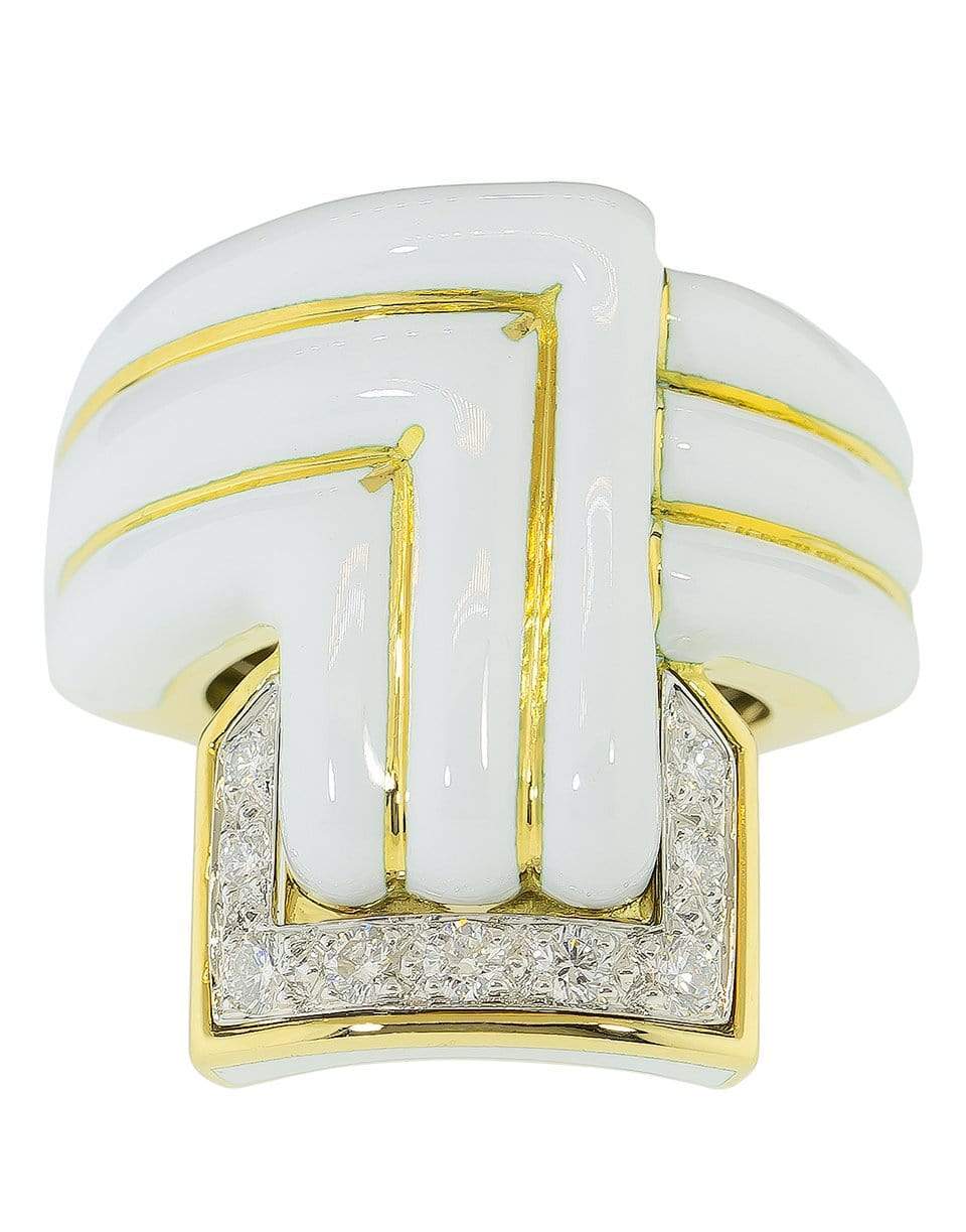 DAVID WEBB-White Enamel Stella Stripe Ring-YELLOW GOLD