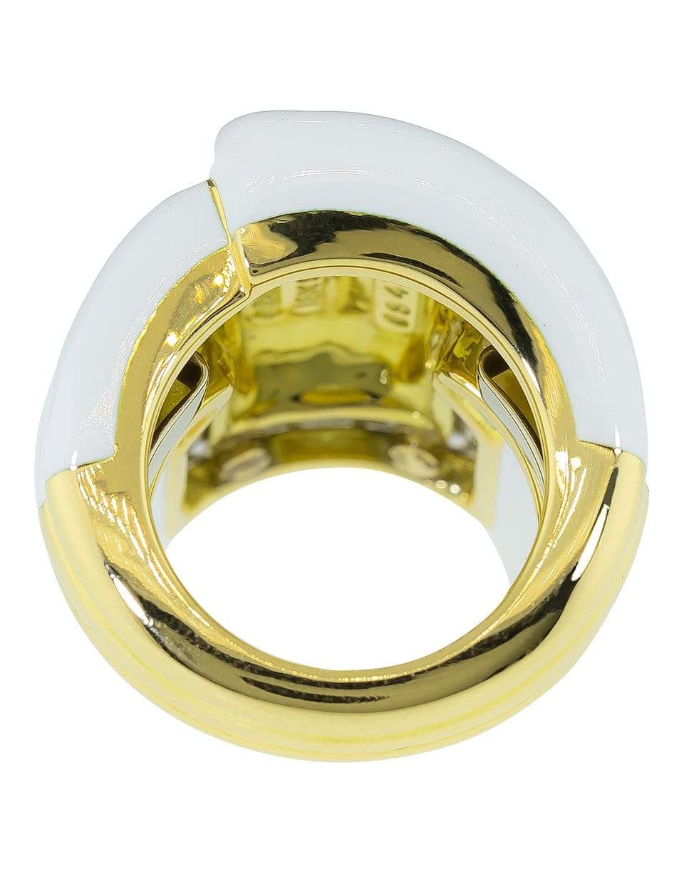DAVID WEBB-White Enamel Stella Stripe Ring-YELLOW GOLD