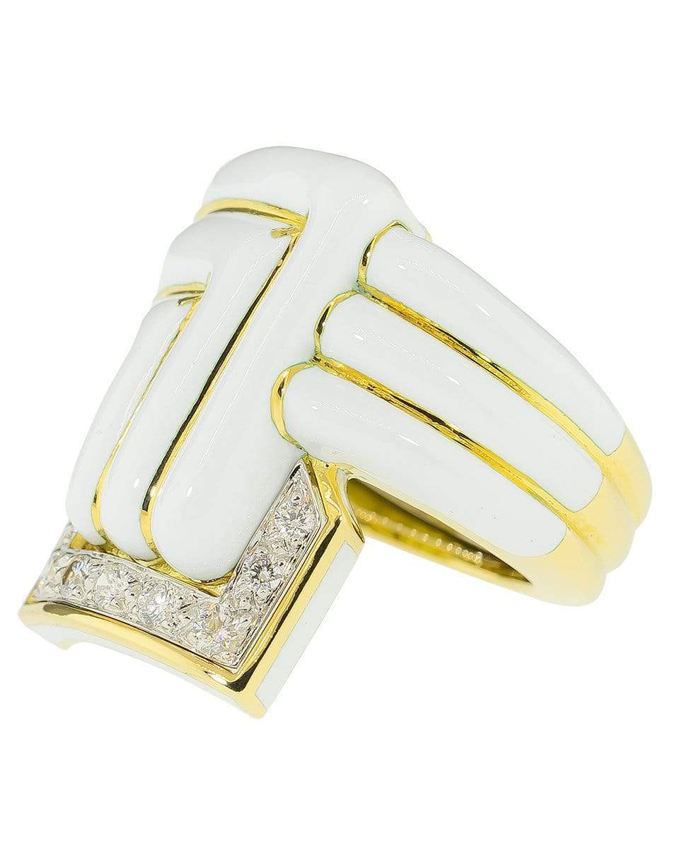 DAVID WEBB-White Enamel Stella Stripe Ring-YELLOW GOLD