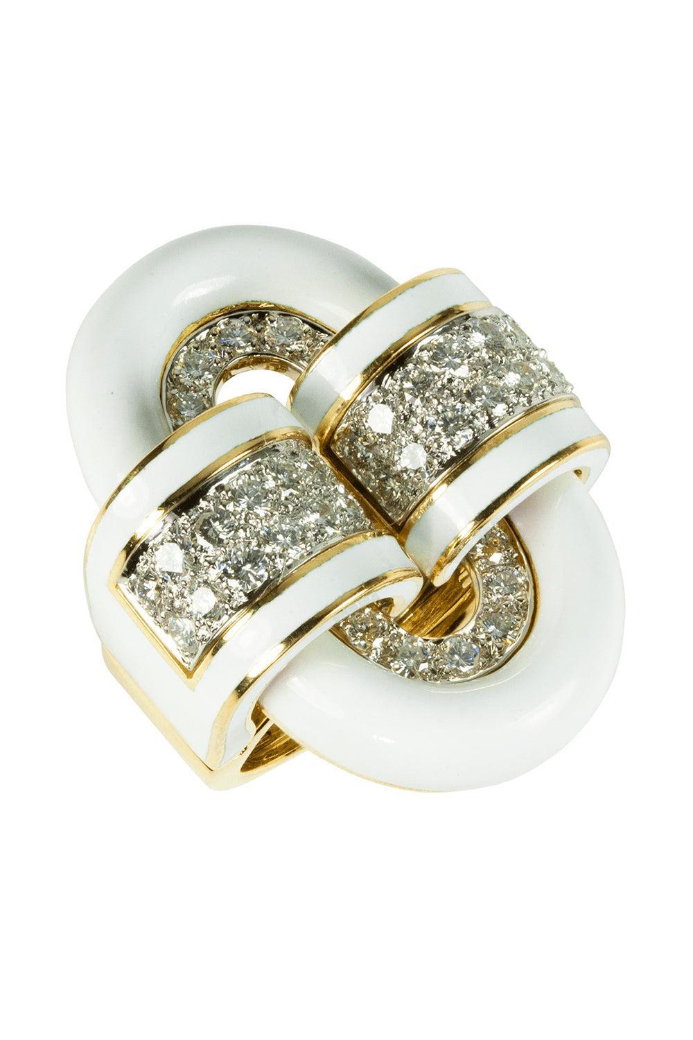 DAVID WEBB-White Oval Buckle Ring-YELLOW GOLD