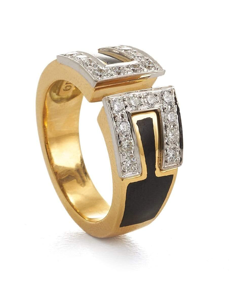 DAVID WEBB-Black Enamel Gap Ring-YELLOW GOLD
