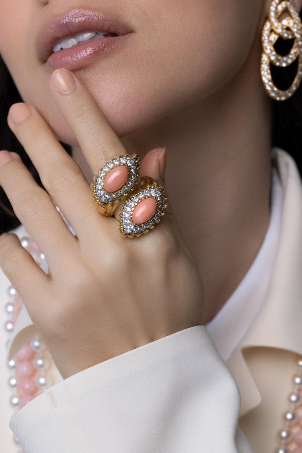 Coral Mount Olympus Crossover Ring-YELLOW GOLD-6.5-JEWELRYFINE JEWELRING-DAVID WEBB