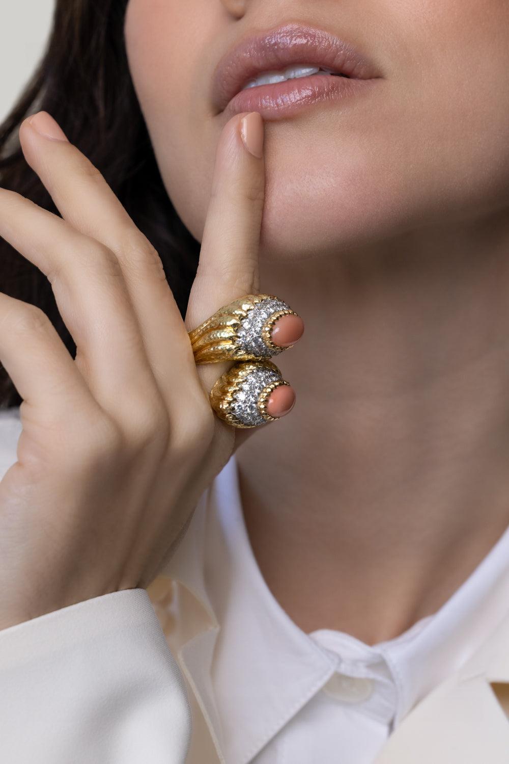 Coral Mount Olympus Crossover Ring-YELLOW GOLD-6.5-JEWELRYFINE JEWELRING-DAVID WEBB