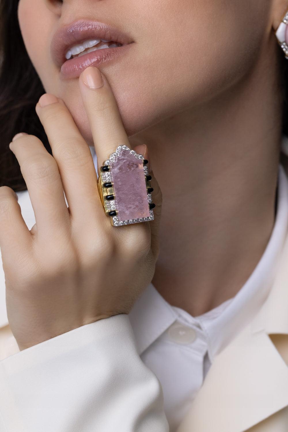 Morganite Sanctus Ring-YELLOW GOLD-6.5-JEWELRYFINE JEWELRING-DAVID WEBB