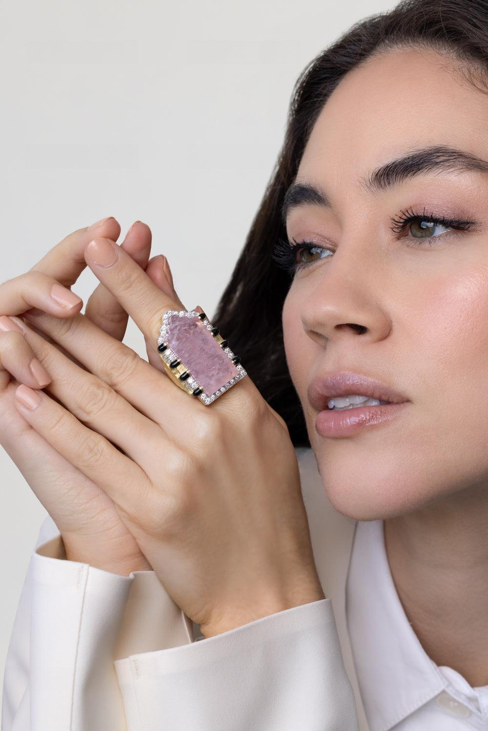 Morganite Sanctus Ring-YELLOW GOLD-6.5-JEWELRYFINE JEWELRING-DAVID WEBB