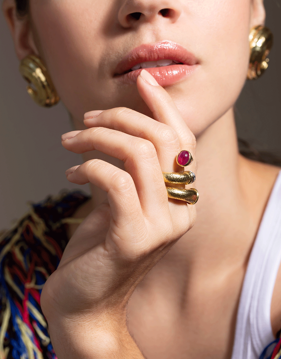 DAVID WEBB-Ruby Double Tip Nail Ring-YELLOW GOLD