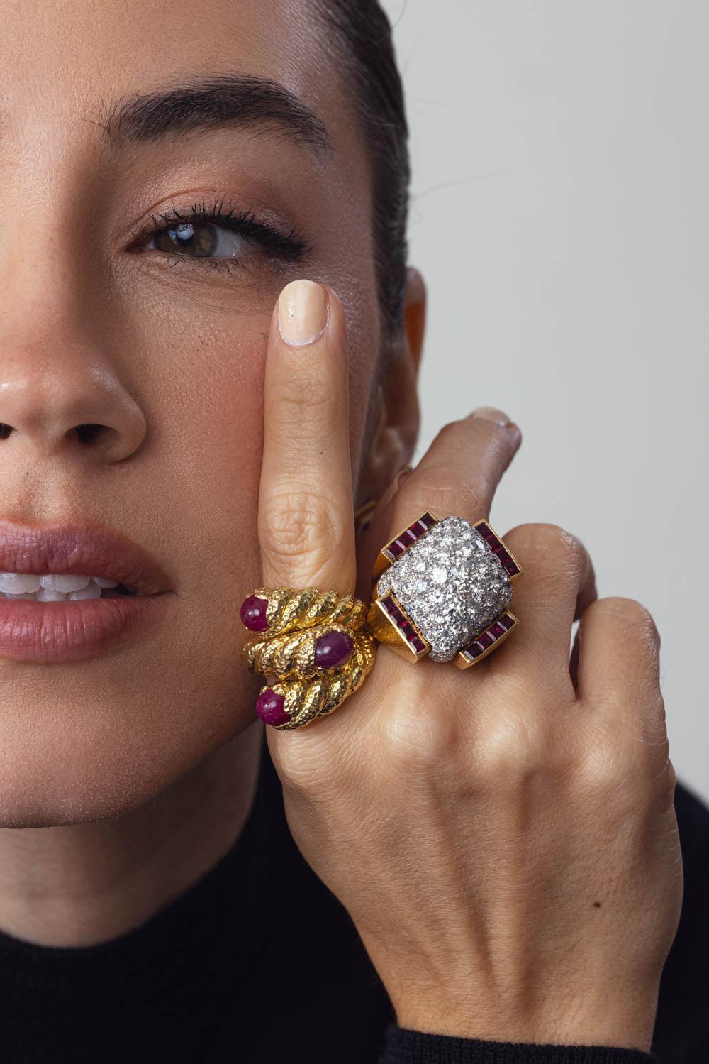 DAVID WEBB-Ruby Triple Rope Ring-YELLOW GOLD