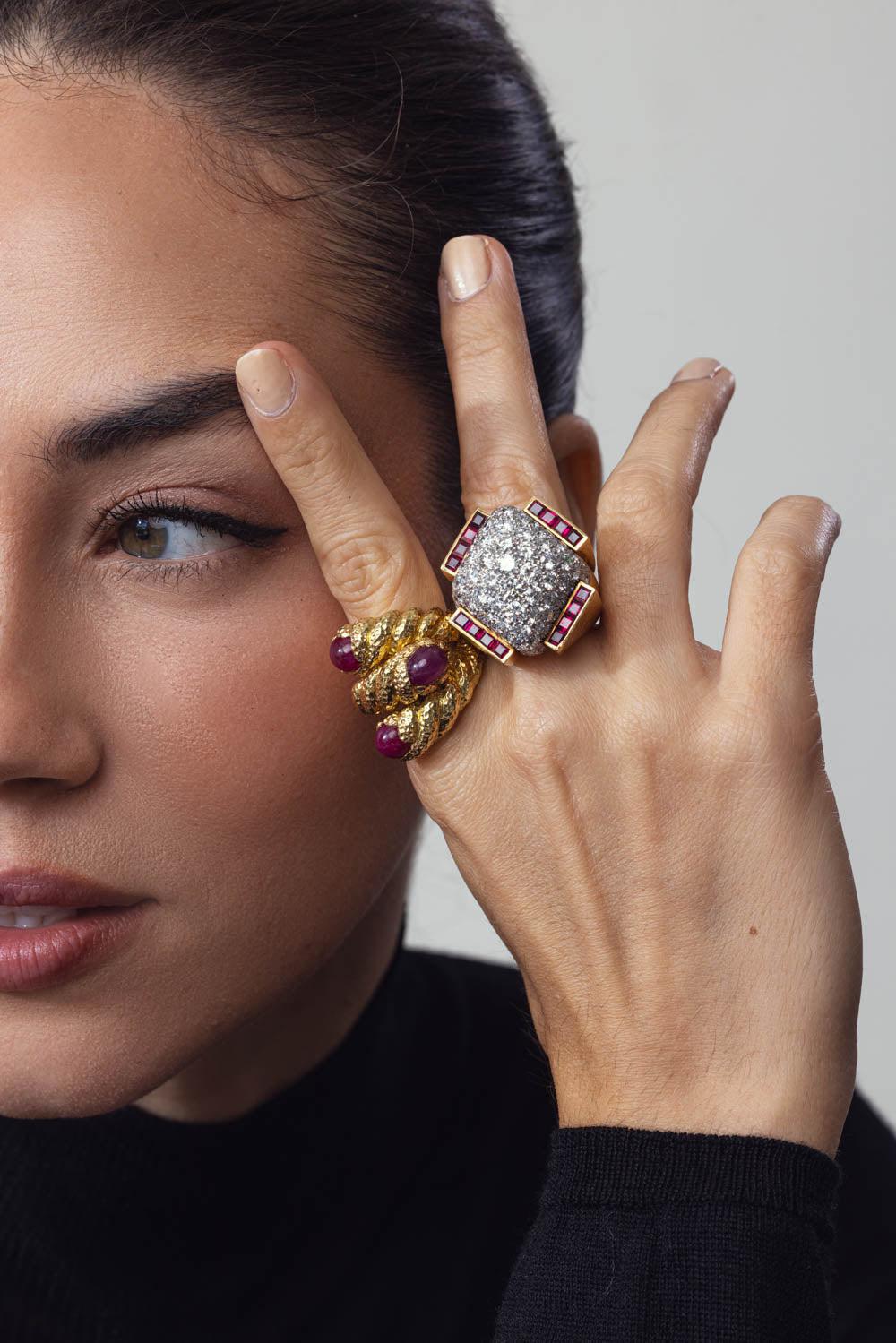 DAVID WEBB-Ruby Triple Rope Ring-YELLOW GOLD