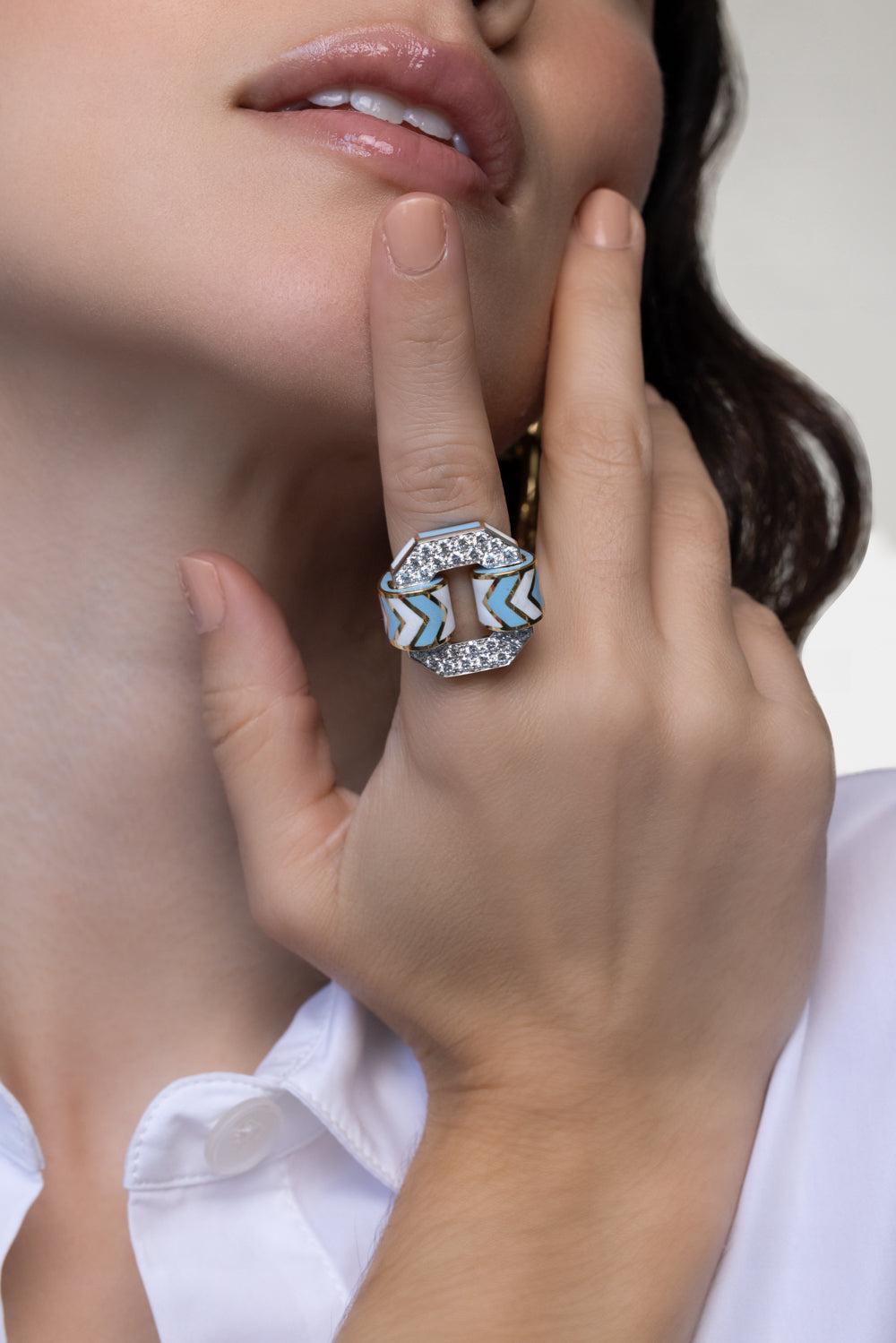 Small Oval Blue Buckle Ring-YELLOW GOLD-6.5-JEWELRYFINE JEWELRING-DAVID WEBB