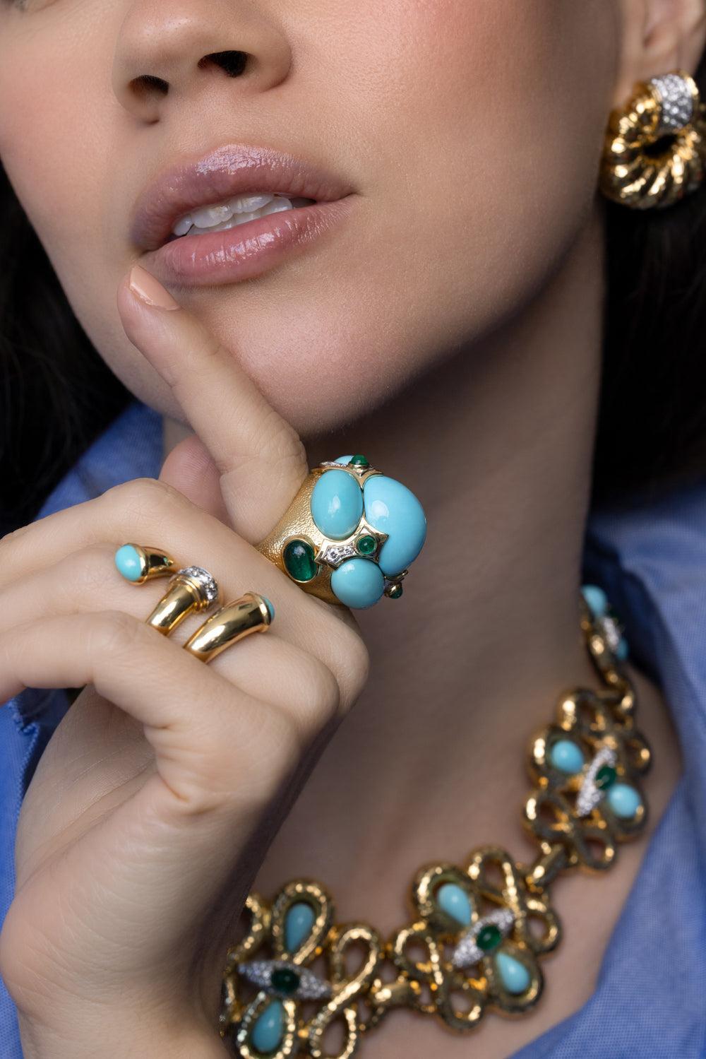 Turquoise Emerald Crown Ring-YELLOW GOLD-6.5-JEWELRYFINE JEWELRING-DAVID WEBB