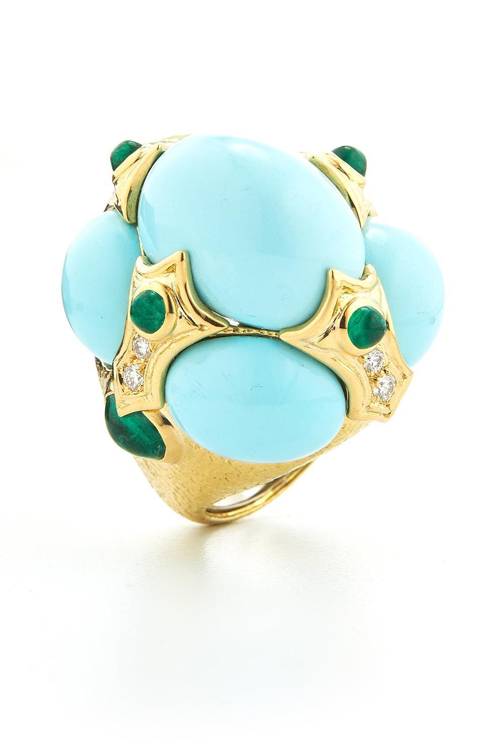 Turquoise Emerald Crown Ring-YELLOW GOLD-6.5-JEWELRYFINE JEWELRING-DAVID WEBB