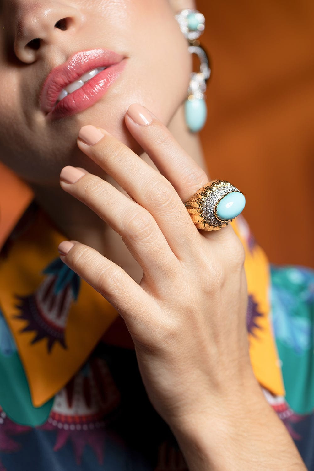 DAVID WEBB-Turquoise Mount Olympus Ring-YELLOW GOLD