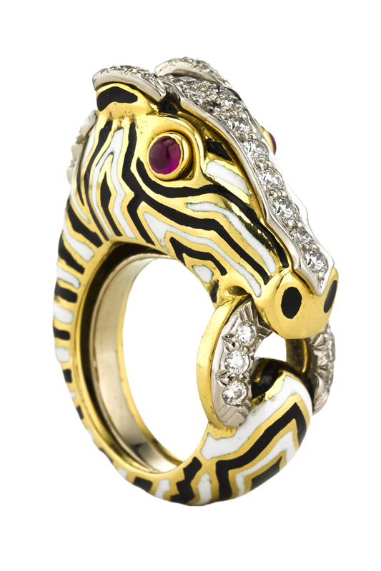 Diamond Ruby Zebra Enamel Ring-YELLOW GOLD-6.75-JEWELRYFINE JEWELRING-DAVID WEBB