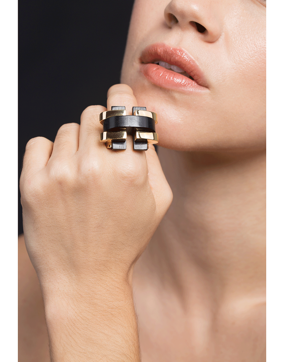 DAVID WEBB-Ebony Bridge Ring-YELLOW GOLD