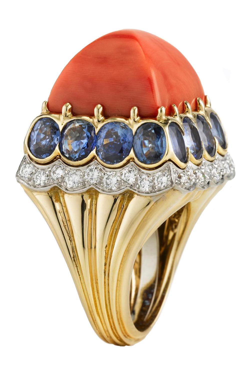 Coral Sapphire Sugarloaf Ring