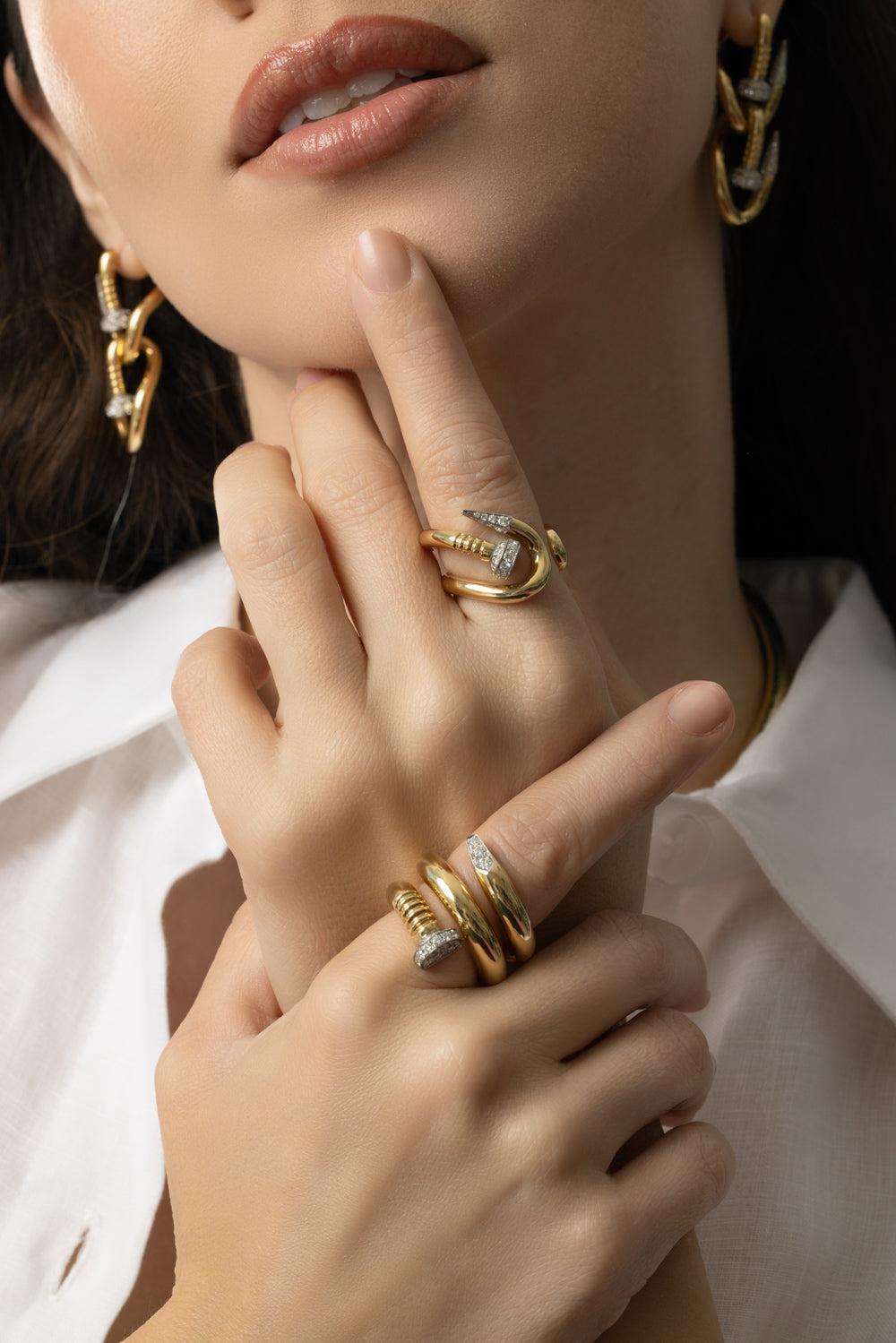  Bent Nail Diamond Ring-YELLOW GOLD-6.5-JEWELRYFINE JEWELRING-DAVID WEBB 