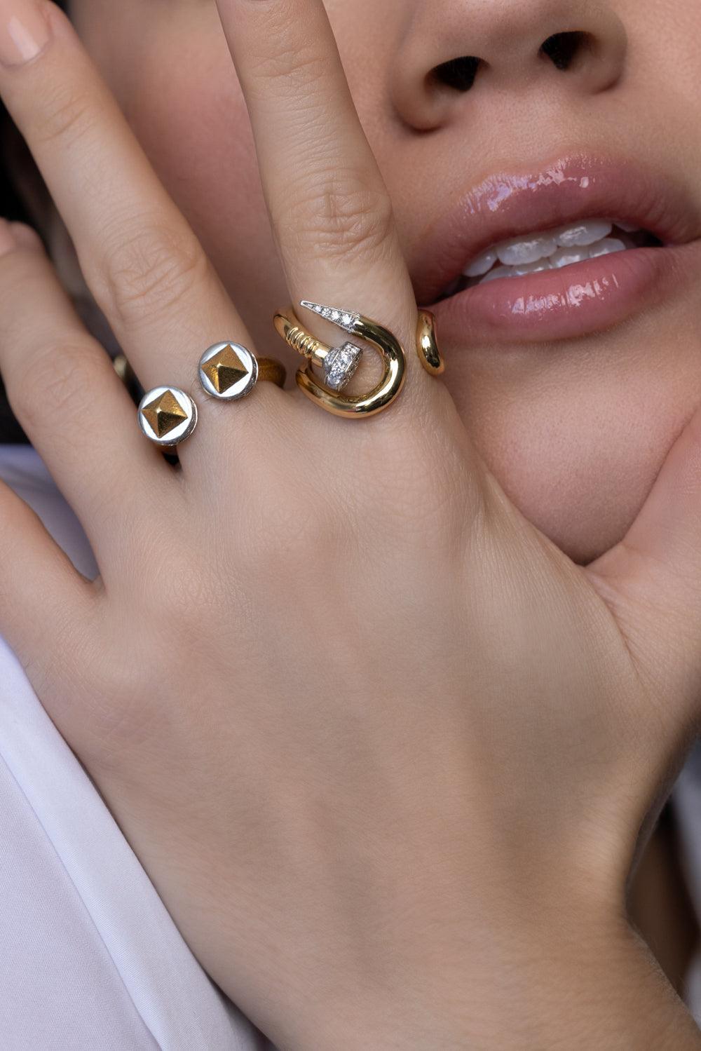  Bent Nail Diamond Ring-YELLOW GOLD-6.5-JEWELRYFINE JEWELRING-DAVID WEBB 