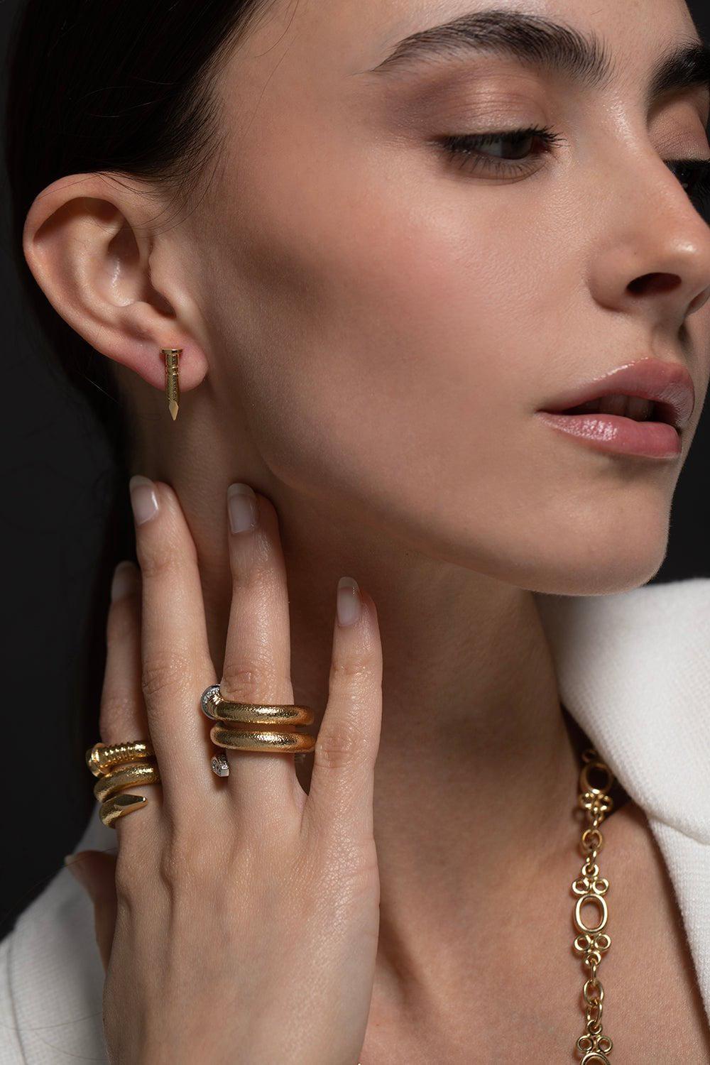 DAVID WEBB-Diamond Hammered Gold Nail Ring-YELLOW GOLD