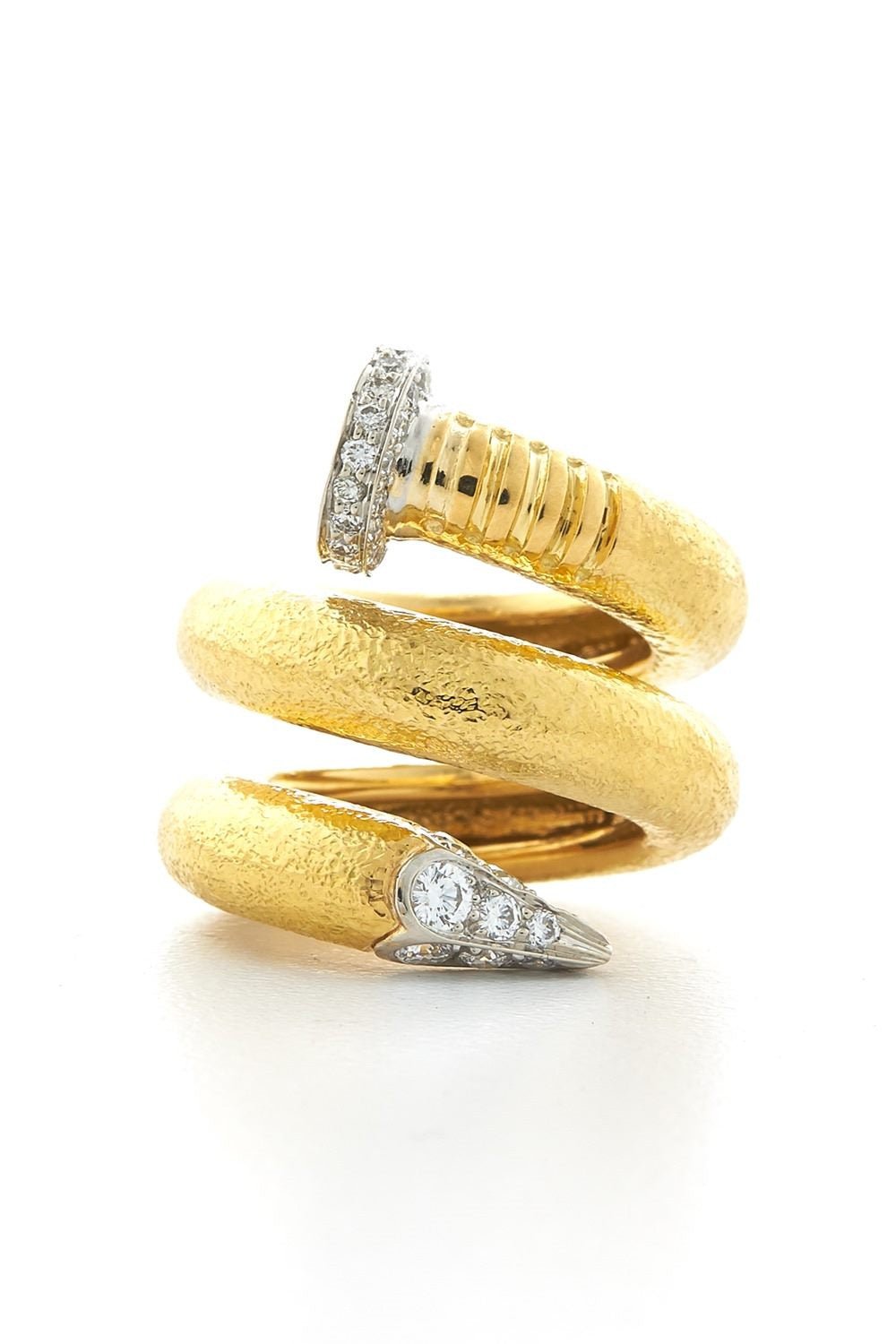 DAVID WEBB-Diamond Hammered Gold Nail Ring-YELLOW GOLD
