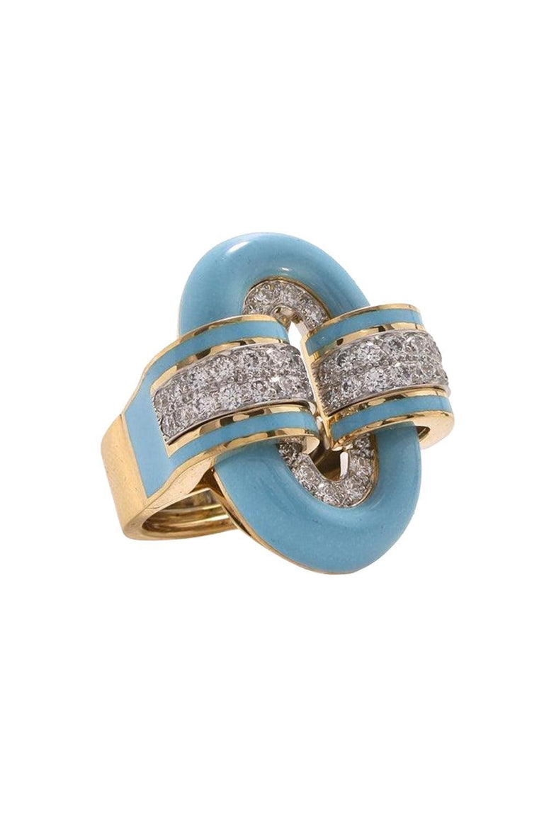 Diamond Blue Oval Buckle Ring