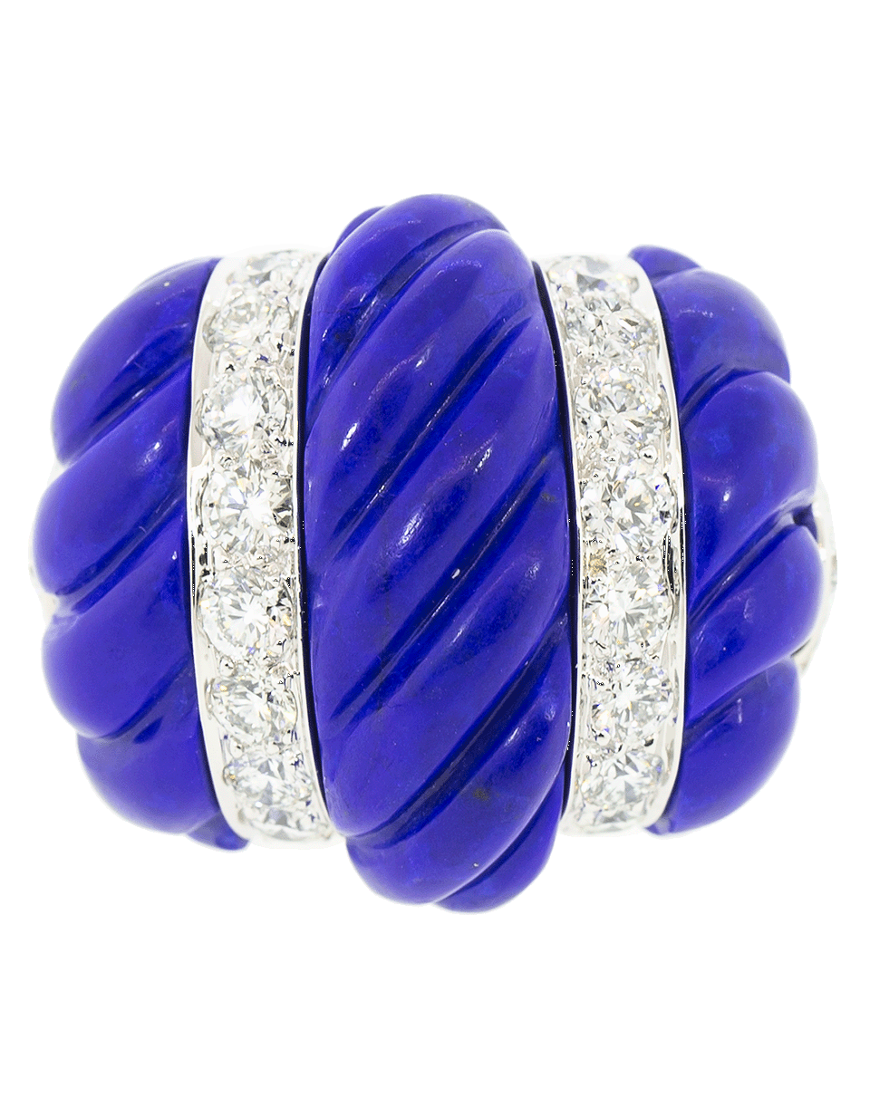 DAVID WEBB-Swizzle Carved Lapis Diamond Ring-YELLOW GOLD
