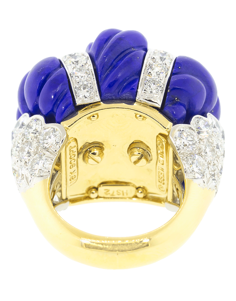 DAVID WEBB-Swizzle Carved Lapis Diamond Ring-YELLOW GOLD