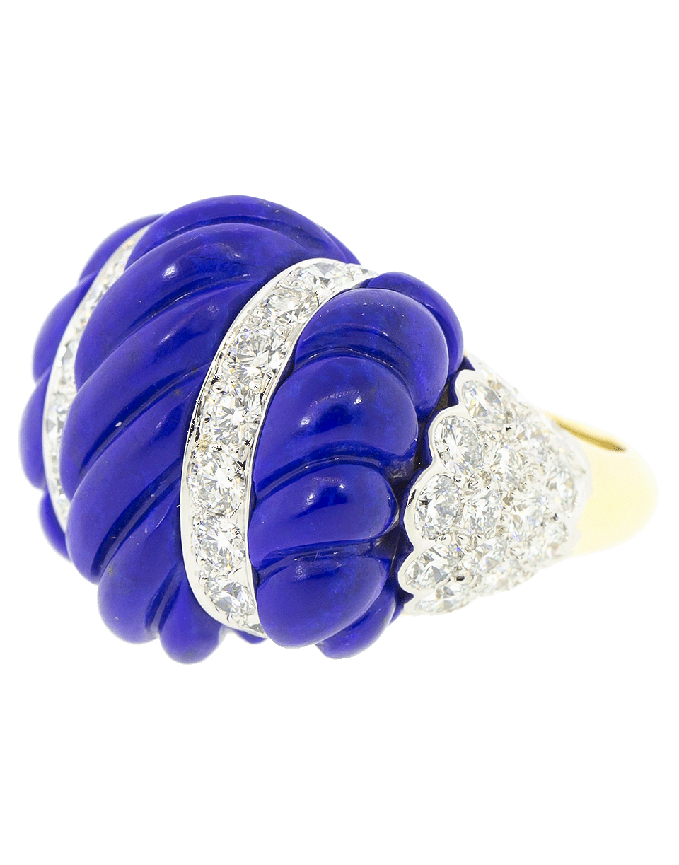DAVID WEBB-Swizzle Carved Lapis Diamond Ring-YELLOW GOLD