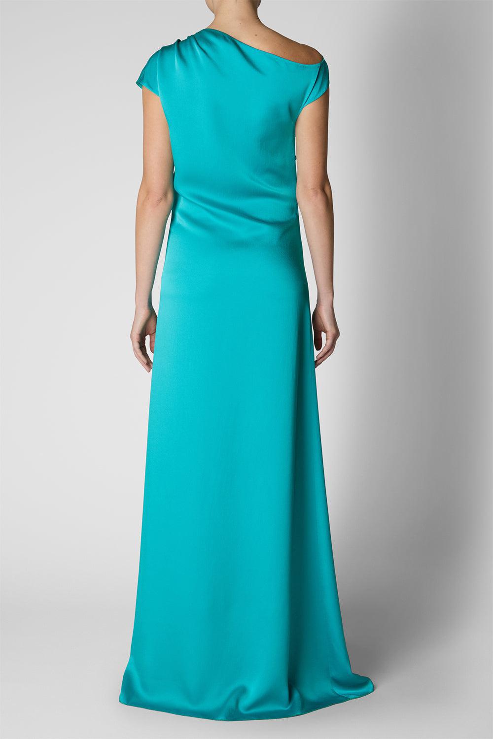 Off Shoulder Long Dress - Turquoise-TURQUOIS-40-CLOTHINGDRESSGOWN-DEL CORE