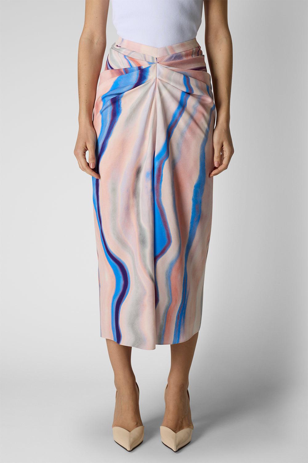 Drawstring Midi Skirt-PNK/BLUE-38-CLOTHINGSKIRTMIDI-DEL CORE
