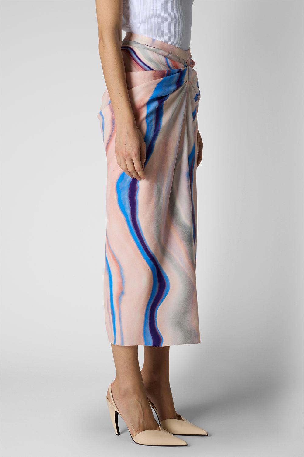 Drawstring Midi Skirt-PNK/BLUE-38-CLOTHINGSKIRTMIDI-DEL CORE