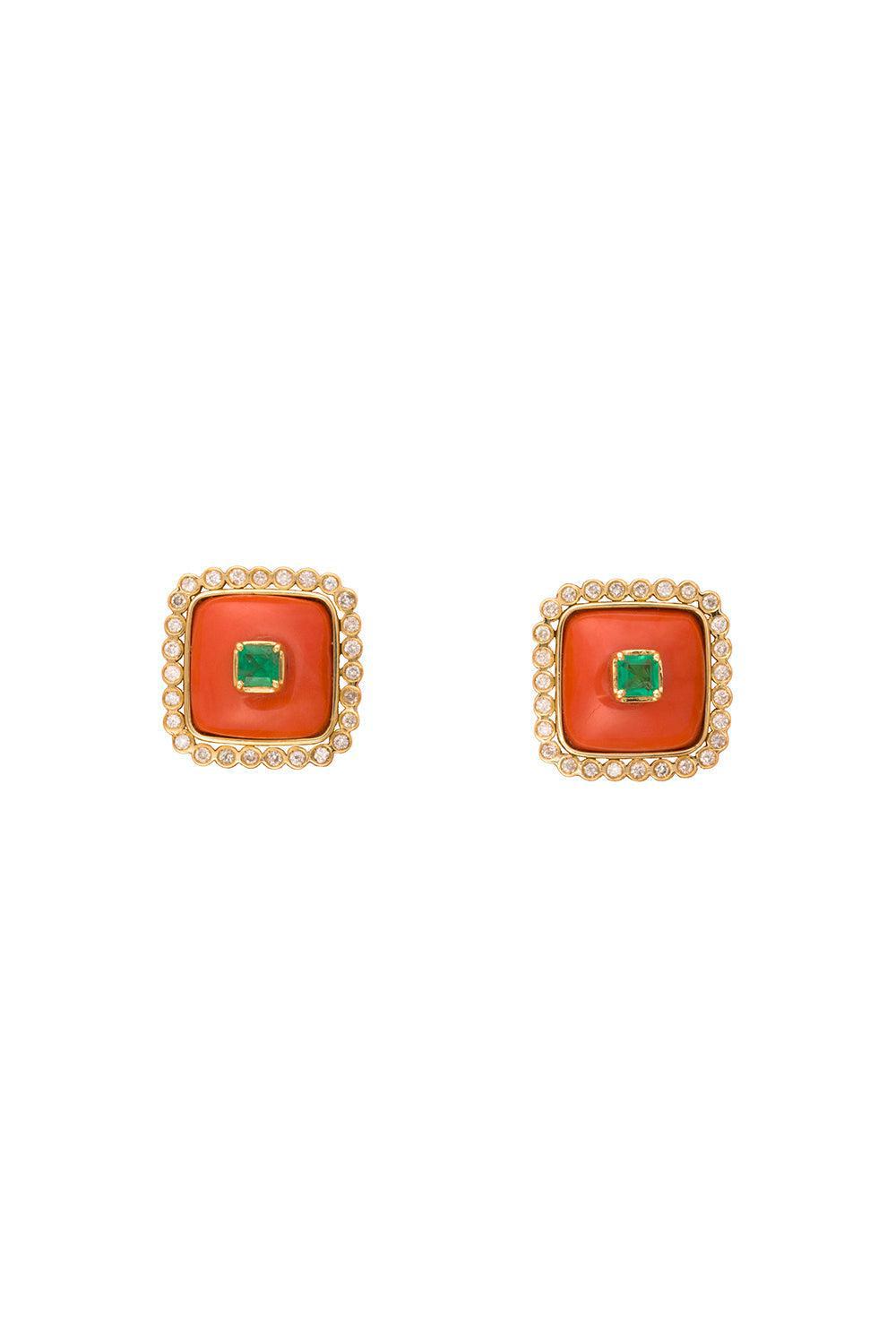 Coral Emerald Earrings-YELLOW GOLD-JEWELRYFINE JEWELEARRING-DENISE CASSOU