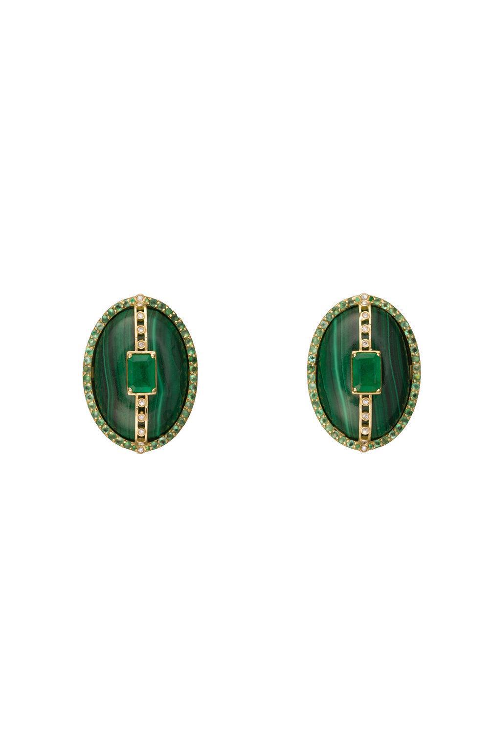 Malachite Diamond Earrings-YELLOW GOLD-JEWELRYFINE JEWELEARRING-DENISE CASSOU