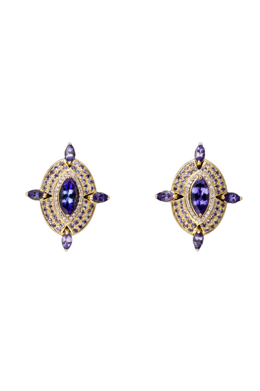 Tanzanite Diamond Earrings-YELLOW GOLD-JEWELRYFINE JEWELEARRING-DENISE CASSOU