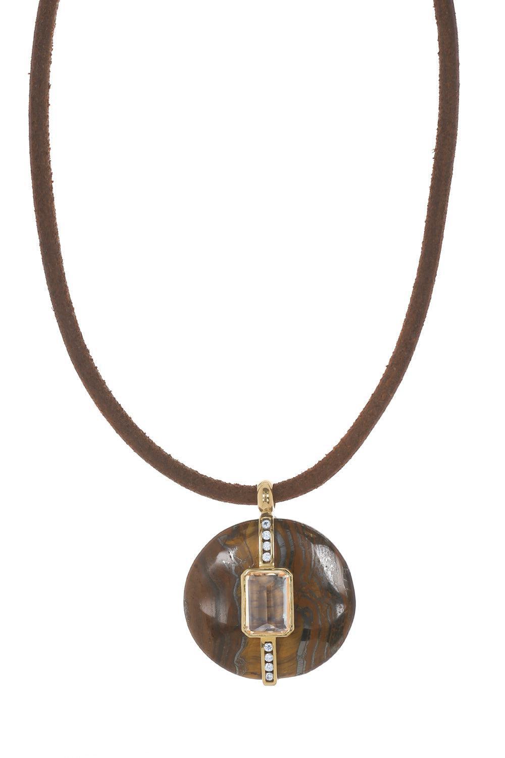 Citrine Diamond Pendant Necklace-YELLOW GOLD-JEWELRYFINE JEWELNECKLACE O-DENISE CASSOU