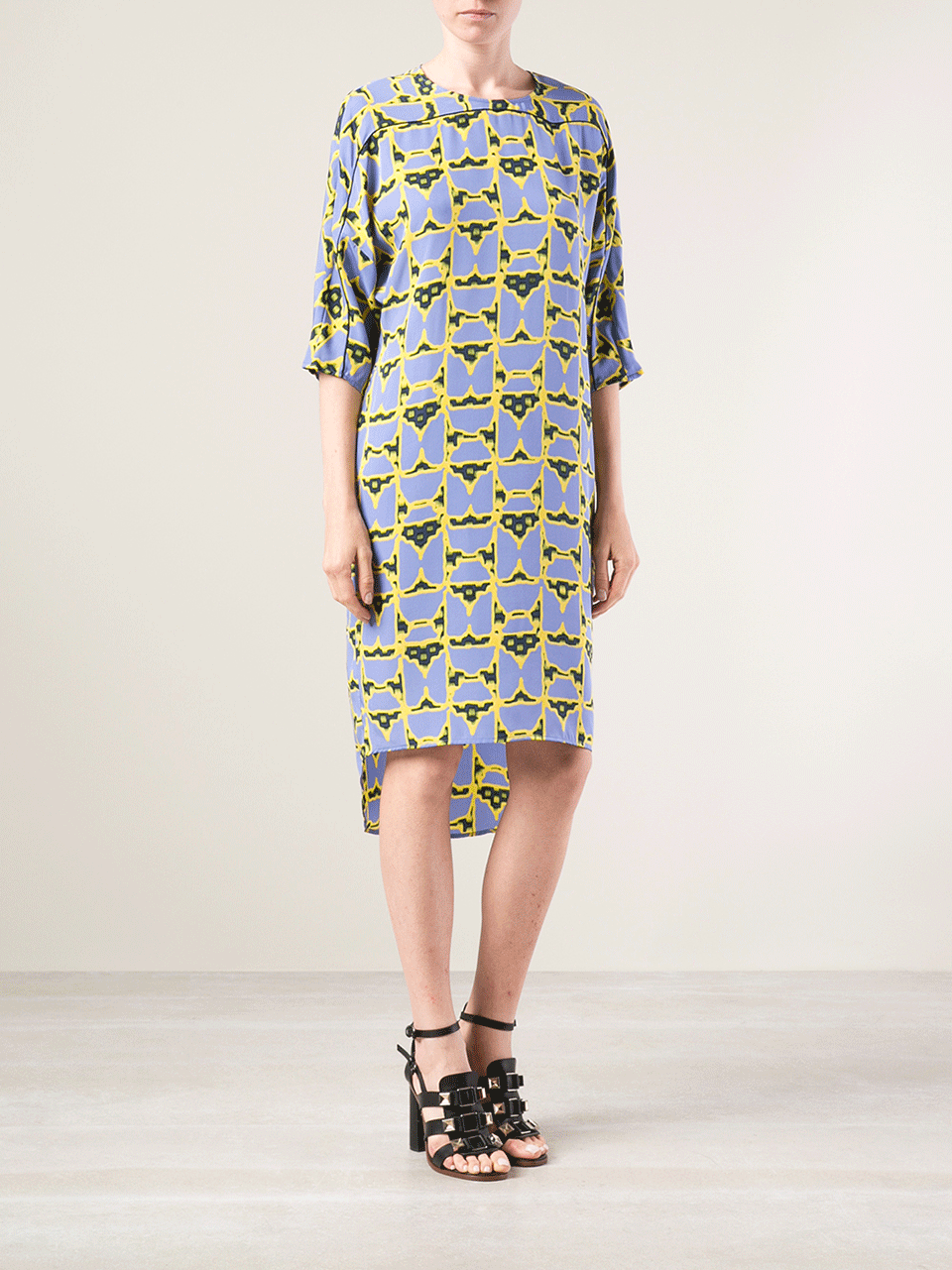 DEREK LAM 10 CROSBY-Three-Quarter Sleeve Print Crew Dress-