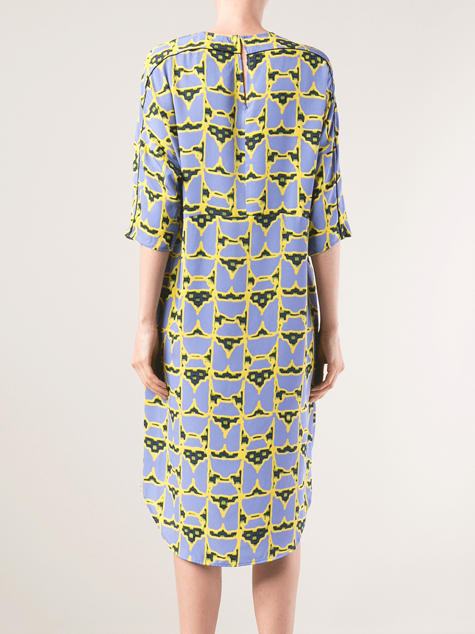 DEREK LAM 10 CROSBY-Three-Quarter Sleeve Print Crew Dress-