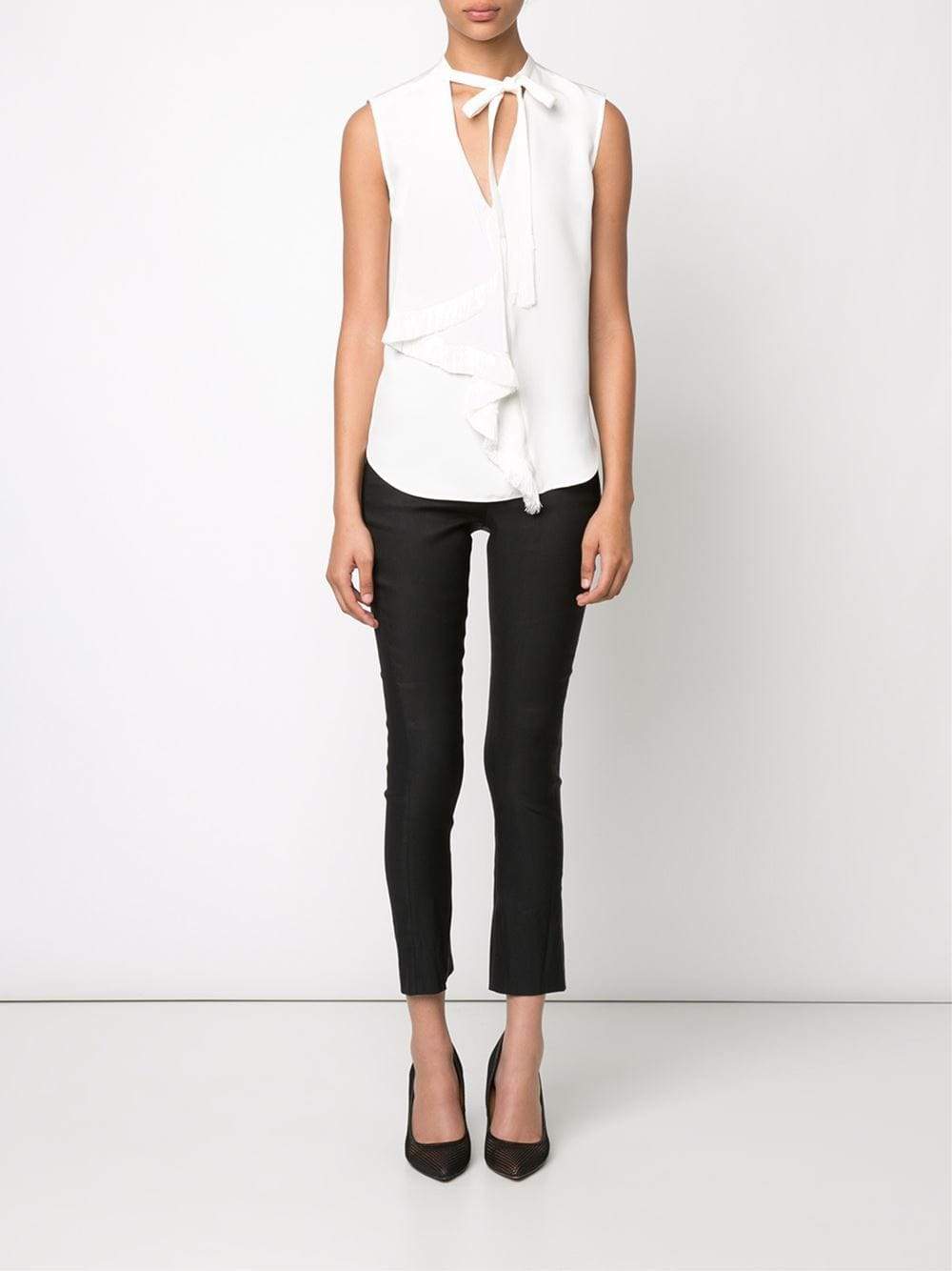 DEREK LAM 10 CROSBY-Ruffle Fringe Tie Blouse-